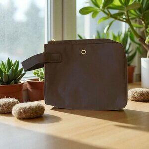 Nwot Bvlgari Travel Pouch Brown Beige Cosmetic Case Makeup Bag Size 8''x 7''